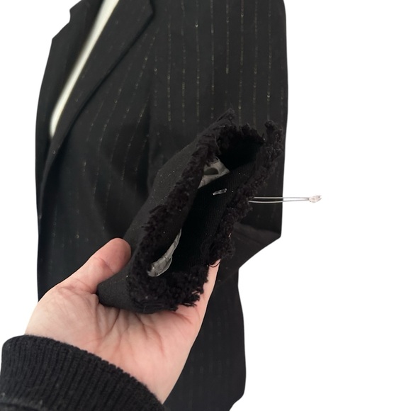 ZADIG & VOLTAIRE Sz S Volly Striped Wool Metallic Blazer Noir Open Fringe Cuffs - Picture 13 of 14